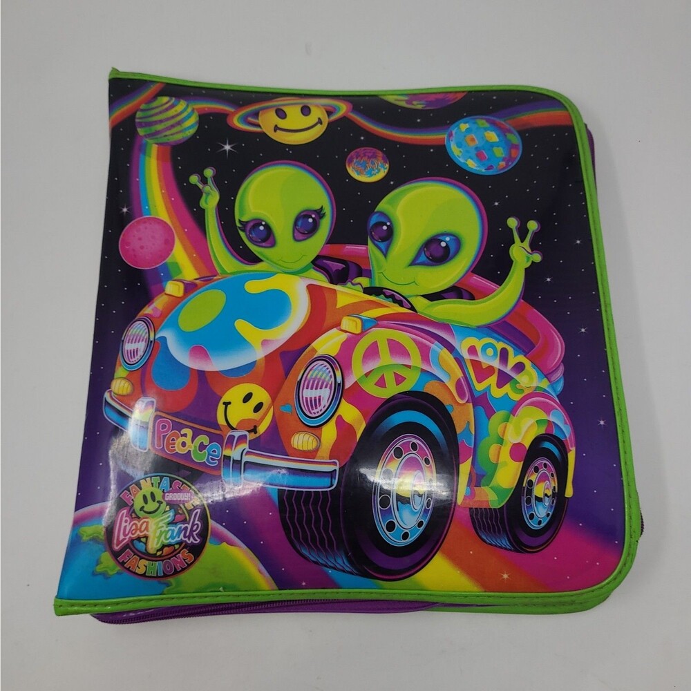 Vintage Lisa Frank Zoomer And Zorbit Aliens Large 3 Ring Soft Zip Binder